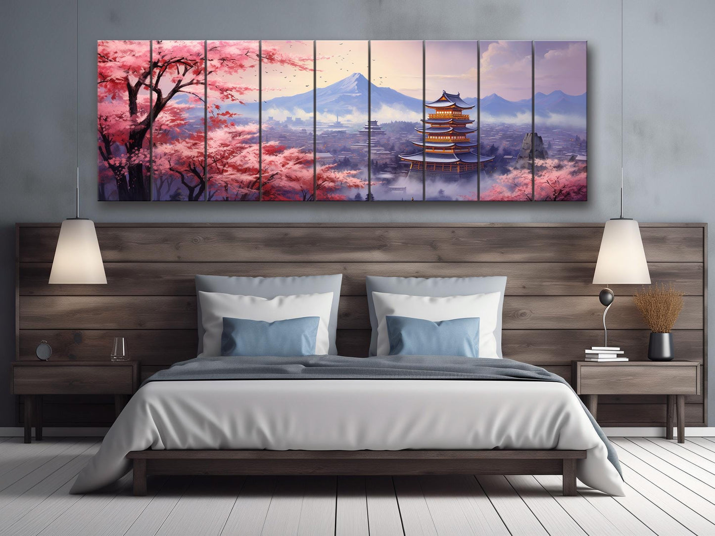 Sakura Blossom Wall Art – Japanese Wood Art Print on Natural Wood Planks