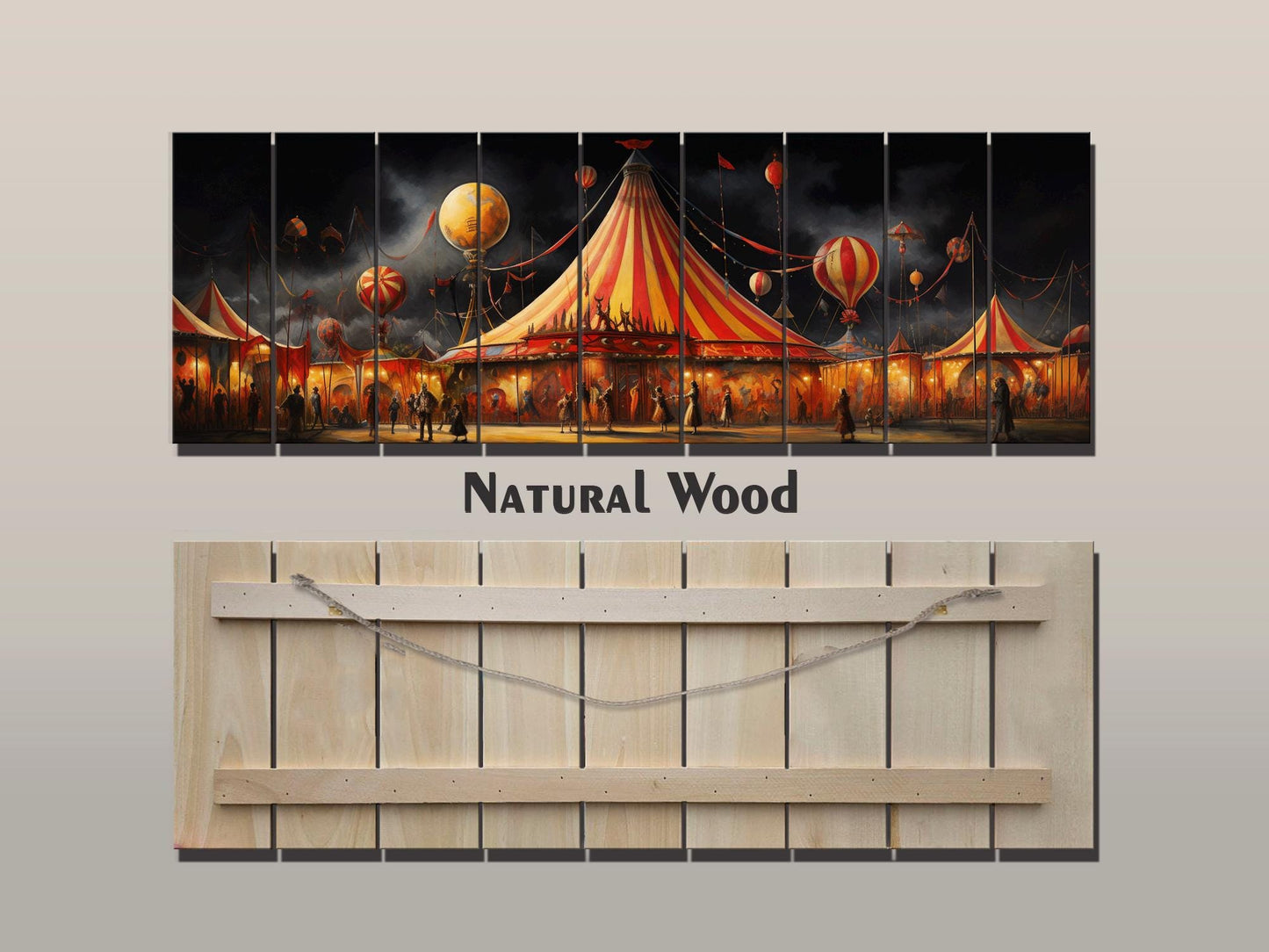 Carnival,  Circus Print On Natural Wood