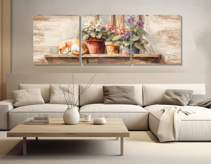 Sleeping Cat Canvas Print – Rustic Farmhouse Decor | Framed Canvas Wall Art