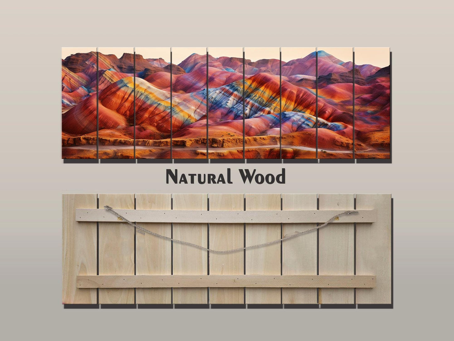 Zhangye Wood Print – Natural Wood Art | Rustic Mountain Wall Decor, Ready to Hang