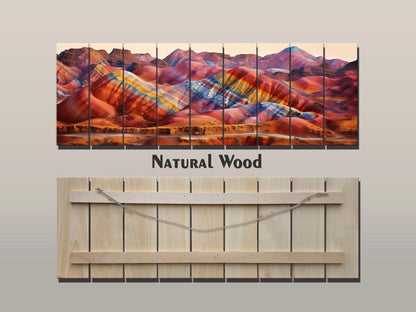 Zhangye Wood Print – Natural Wood Art | Rustic Mountain Wall Decor, Ready to Hang