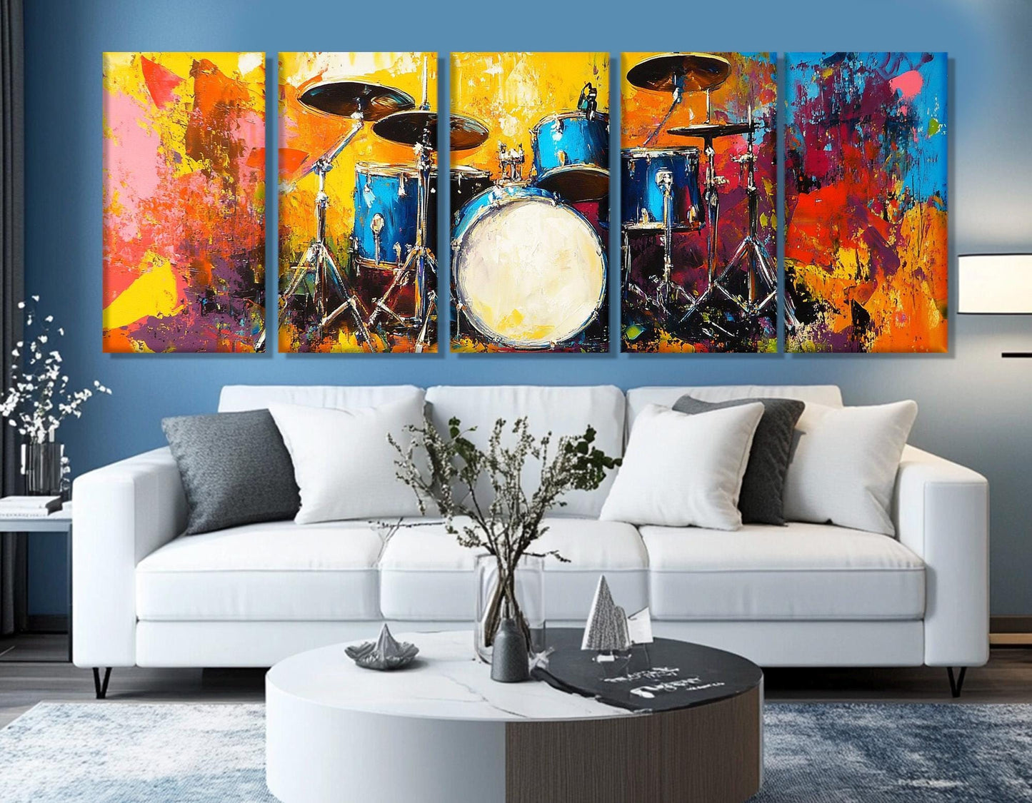 Large Drums Set Canvas Print, Music Wall Art, Drummer Gift, Drums Wall Art, Drums Painting, Framed and Ready to Hang