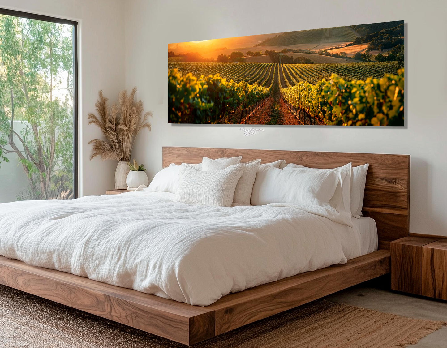 Vineyard Canvas Print – Warm Golden Vineyard Rustic Farmhouse Wall Art, Framed Canvas