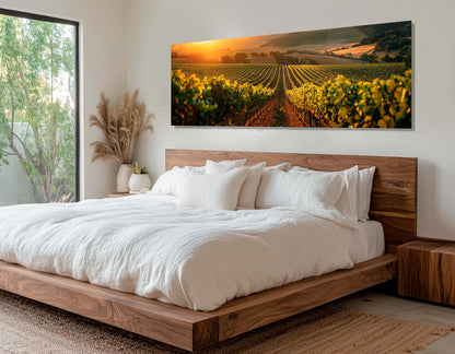 Vineyard Canvas Print – Warm Golden Vineyard Rustic Farmhouse Wall Art, Framed Canvas