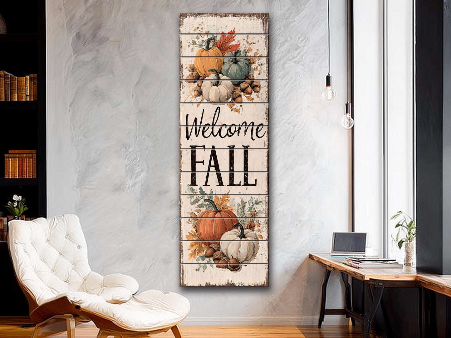 Rustic Wood Wall Art – Welcome Fall Sign | Autumn Pumpkin Wall Decor