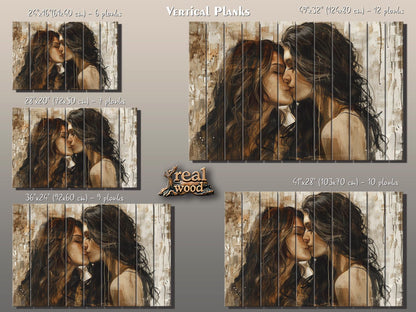 Abstract LGBT Kiss Painting Printed on Natural Wood, Erotic Wall Art, LGBT Sexy Wall Art, Gay Wall Decor, Wood in Interior, Wood Wall Art
