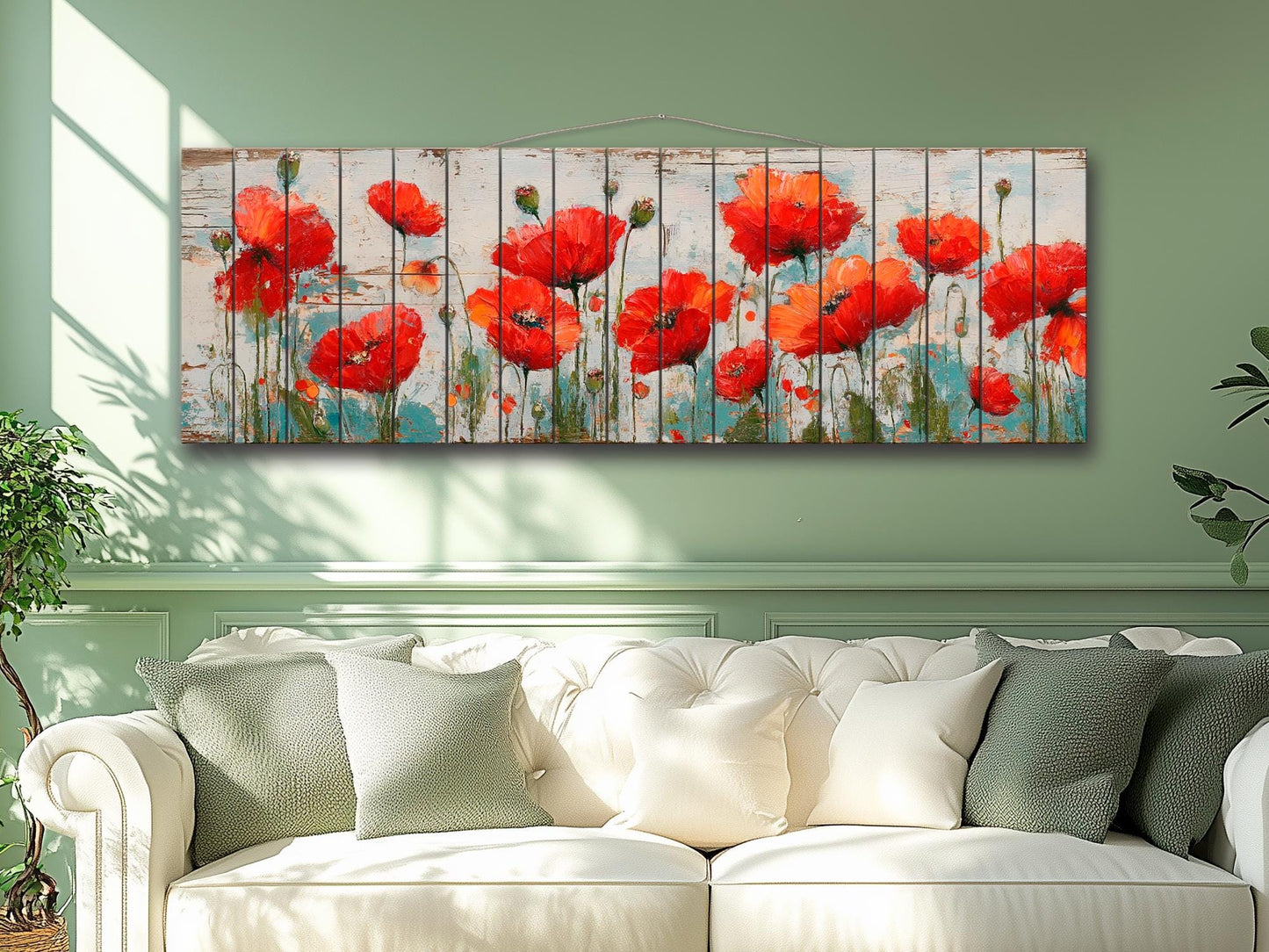 Poppies Wall Art – Natural Wood Wall Art | UV Printed Rustic Floral Wood Decor