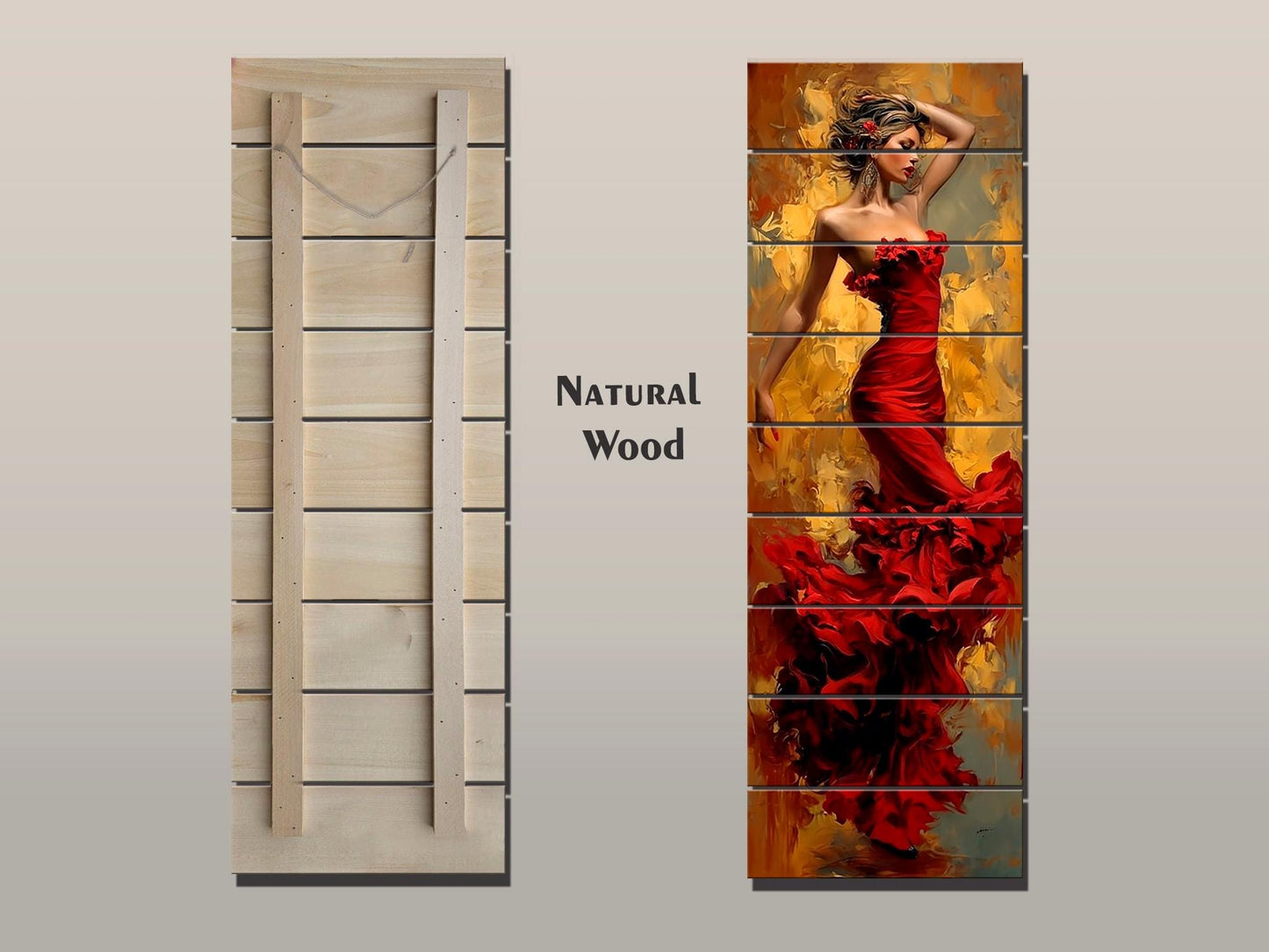 Elegant Woman in Red Dress Print on Wood – Lady in Red Oil Painting Style