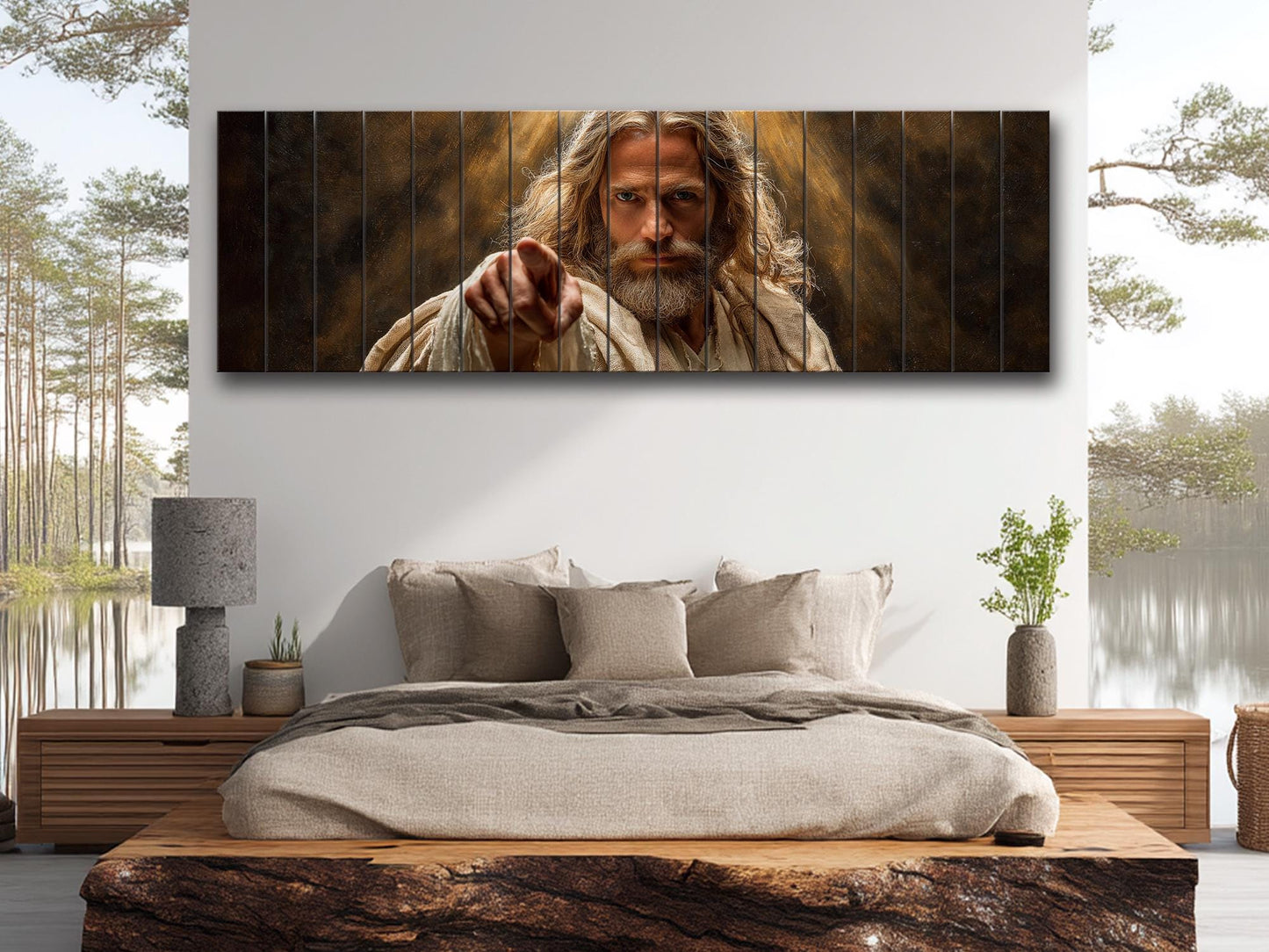 Jesus Christ Wall Art – Religious Wood Print | Golden Light Artwork on Planks