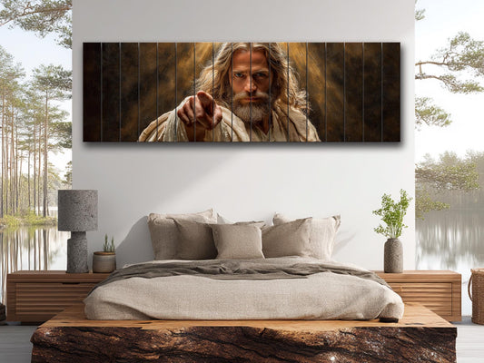 Jesus Christ Wall Art – Religious Wood Print | Golden Light Artwork on Planks