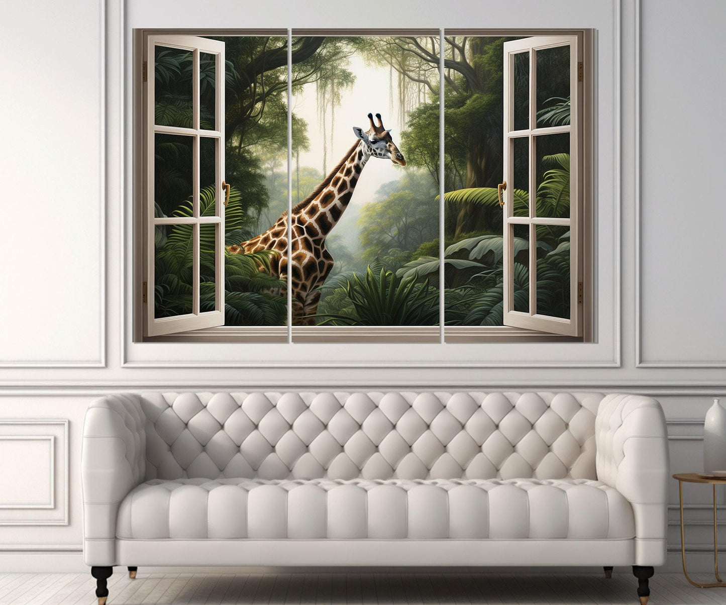 Jungle Window Canvas - African Wall Art Framed Canvas Print With Giraffe View
