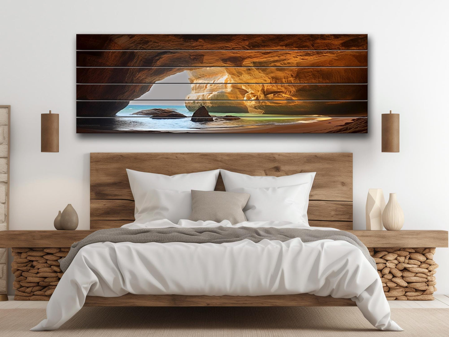 Benagil Cave Wall Art – Natural Wood  Print| Portugal Coastal Scene Print