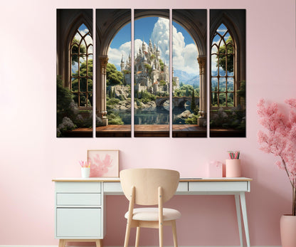 Fairytale Castle Canvas Nursery Wall Decor - Framed & Ready to Hang Art