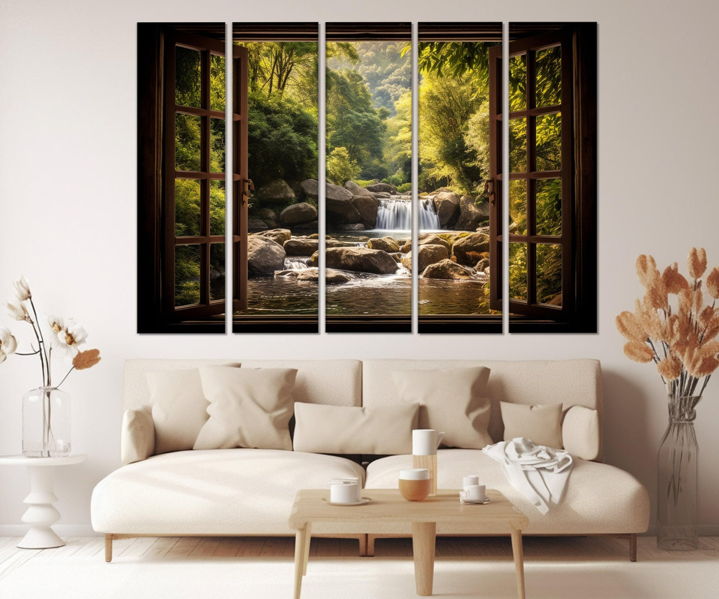 Waterfall Window Canvas Featuring Scenic Wall Art | Gallery Wrapped Cotton Canvas Print