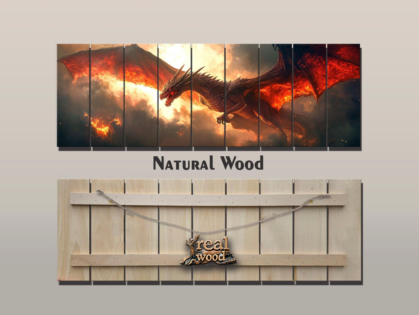 Dragon Wall Art - Large Dragon Print on Wood | Rustic Fantasy Wood Decor
