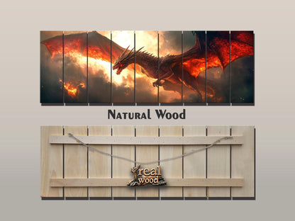 Dragon Wall Art - Large Dragon Print on Wood | Rustic Fantasy Wood Decor
