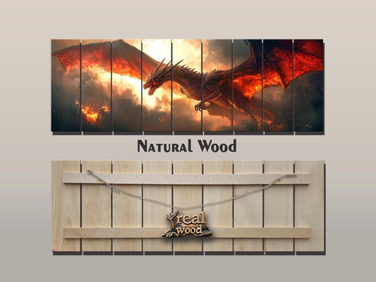 Dragon Wall Art - Large Dragon Print on Wood | Rustic Fantasy Wood Decor