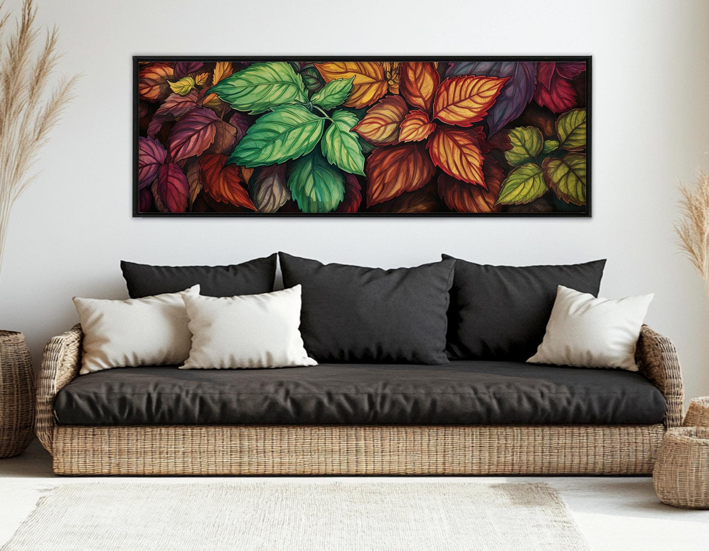 Retro Canvas Art - Colorful Leaf Wall Art Framed Print | Rustic Wildflowers Decor