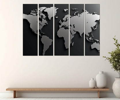 Monochrome World Map Canvas – Modern Office Decor | Framed & Ready to Hang