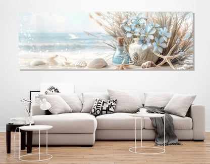 Sea Still Life Painting | Framed Canvas Print - Soft Colors Floral Beach Wall Art