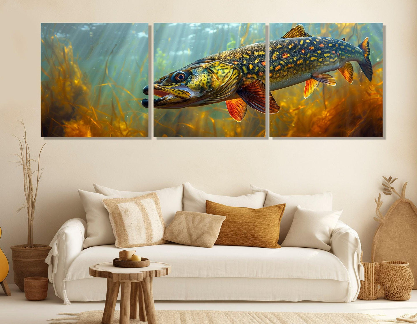 Northern Pike Canvas Print - Framed Gallery Wrapped Canvas Fishing Wall Art Decor