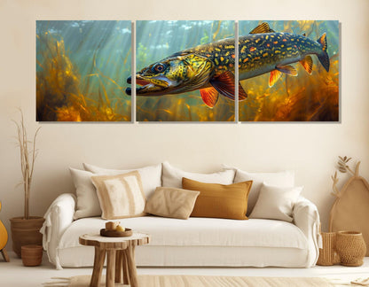 Northern Pike Canvas Print - Framed Gallery Wrapped Canvas Fishing Wall Art Decor