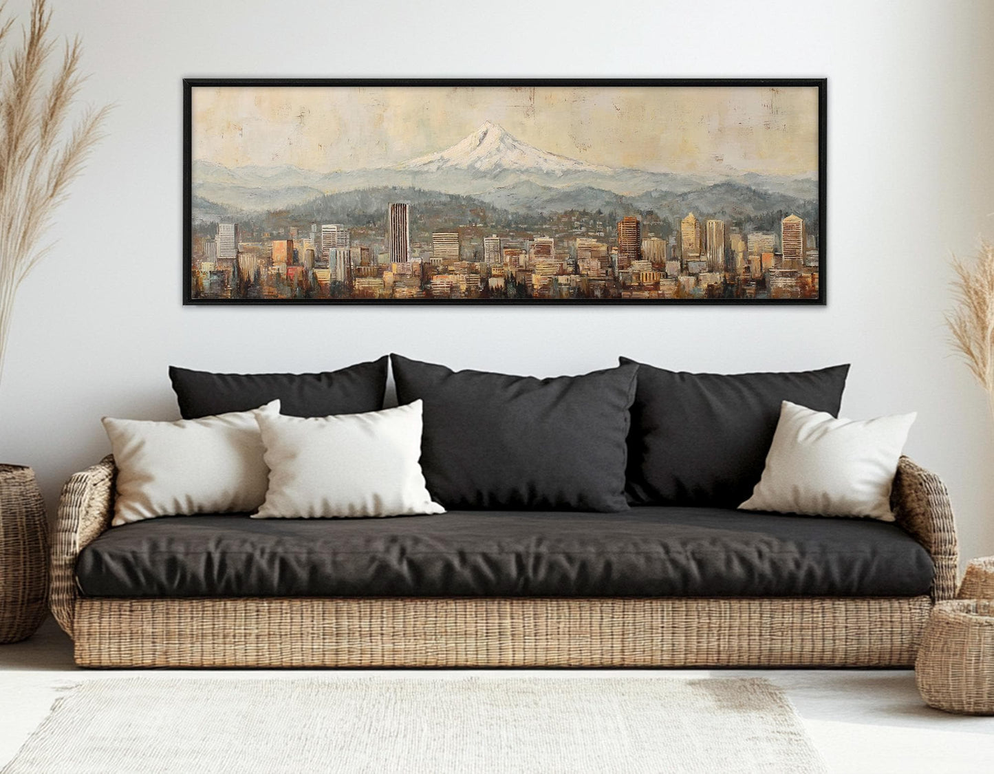 Portland Skyline Canvas - Abstract Wall Art | Rustic Framed Canvas Print, Ready to Hang
