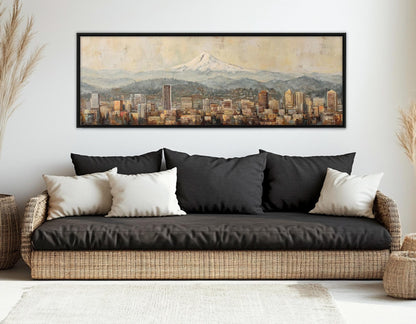 Portland Skyline Canvas - Abstract Wall Art | Rustic Framed Canvas Print, Ready to Hang