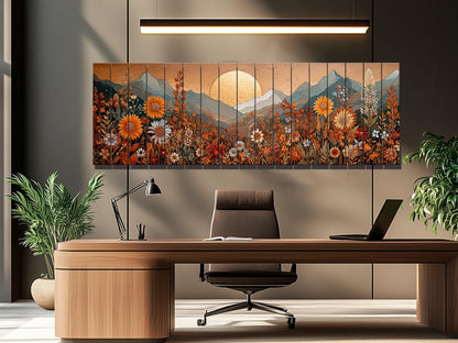 Wood Landscape Print – Earthy Wildflower Art | Rustic Wall Decor on Wood Panel