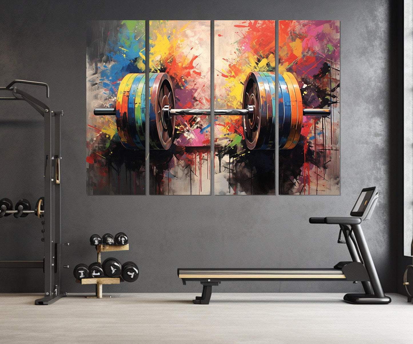 Abstract Barbell Painting - Framed Gym Wall Decor | Workout Canvas Art 24x16 to 54x36
