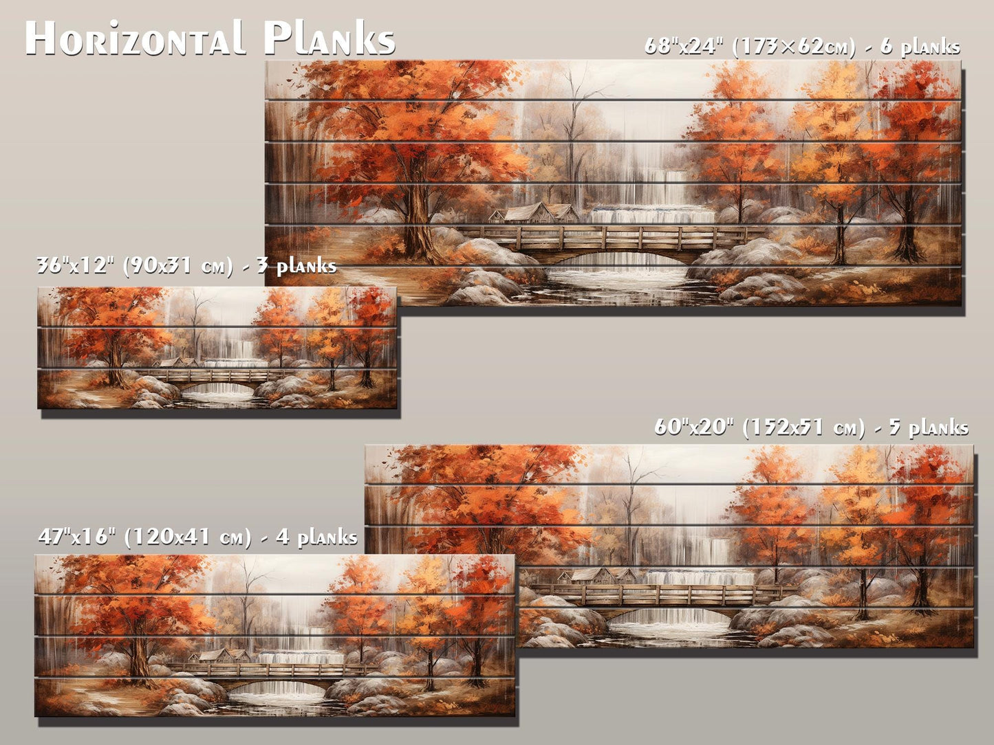 Rustic Autumn Wall Art - Wooden Waterfall Painting On Natural Wood Panel