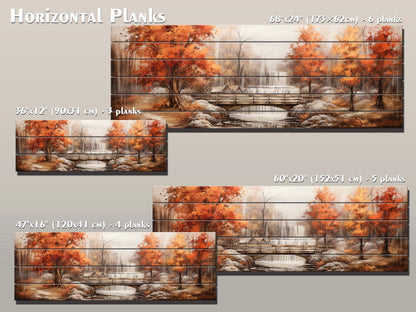 Rustic Autumn Wall Art - Wooden Waterfall Painting On Natural Wood Panel