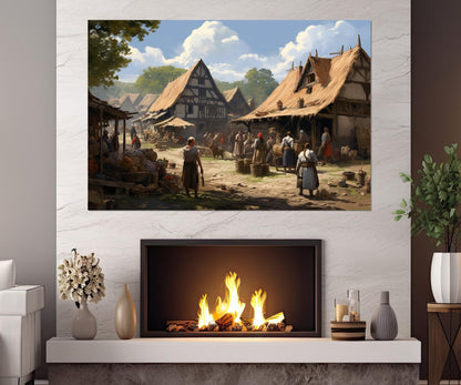 Slavic Village Painting - Framed Canvas Art | Ready to Hang Rustic Wall Decor