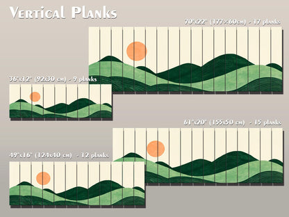 Minimalist Landscape Print on Wood, Boho Hills and Sun Wall Art