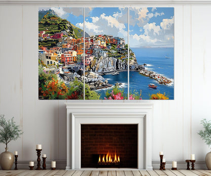 Cinque Terre Canvas Print - Manarola Painting on Gallery Wrapped Cotton Canvas, Ready to Hang