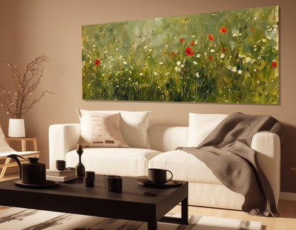 Green Meadow Canvas Print – Floral Wall Art with Poppies and Daisies | Ready to Hang