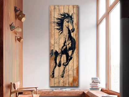 Wild Horse Wall Art – Rustic Wood Print With Unique Grain & Ready To Hang Decor