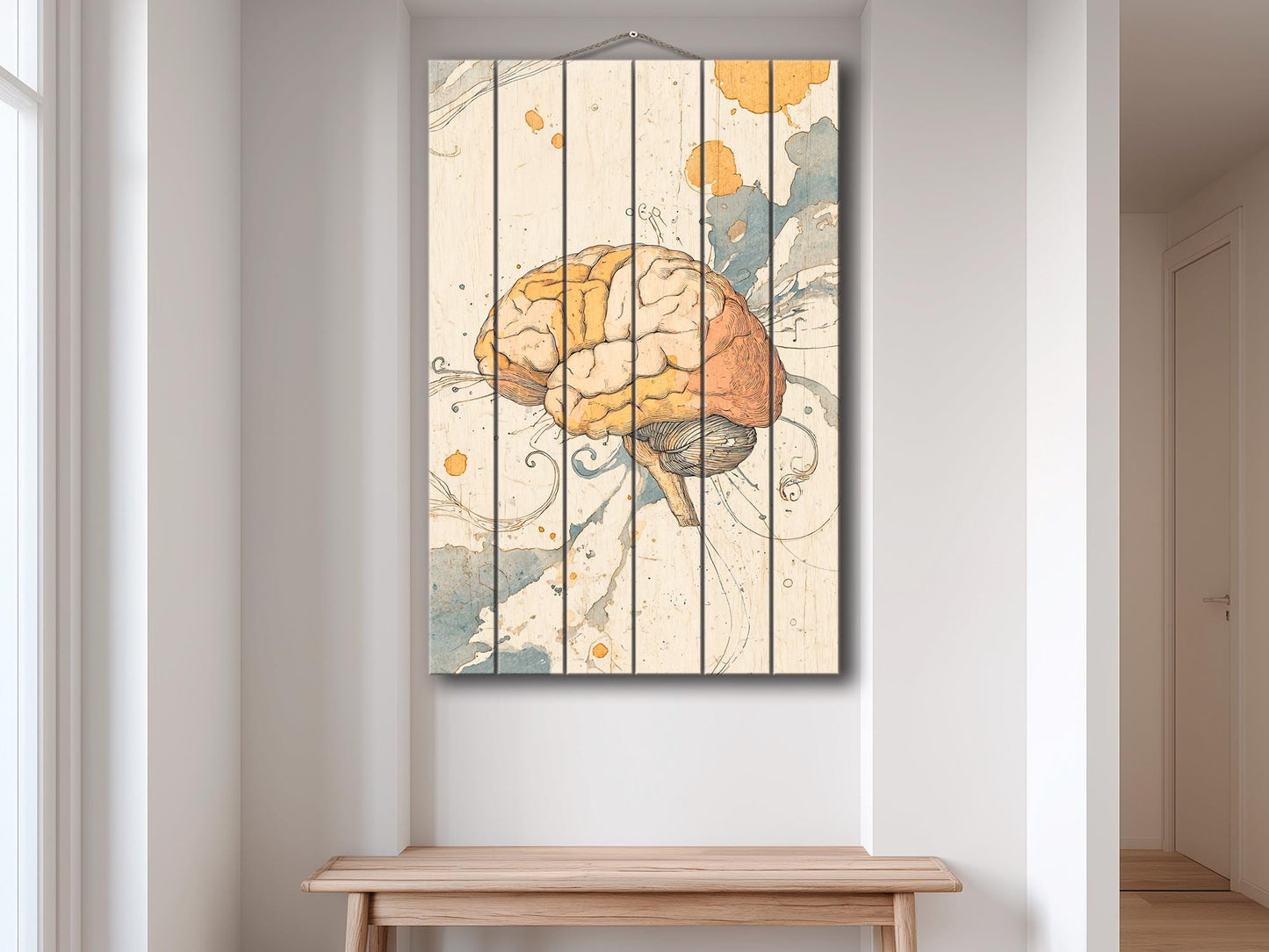 Rustic Wood Wall Art – Abstract Mind Print on Natural Wood Texture | Therapist Office Decor