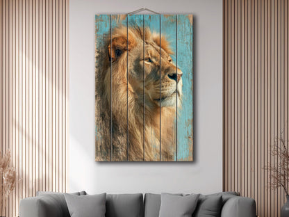 Wood Wall Art – Majestic Lion Wood Print | Rustic Wildlife Wall Decor