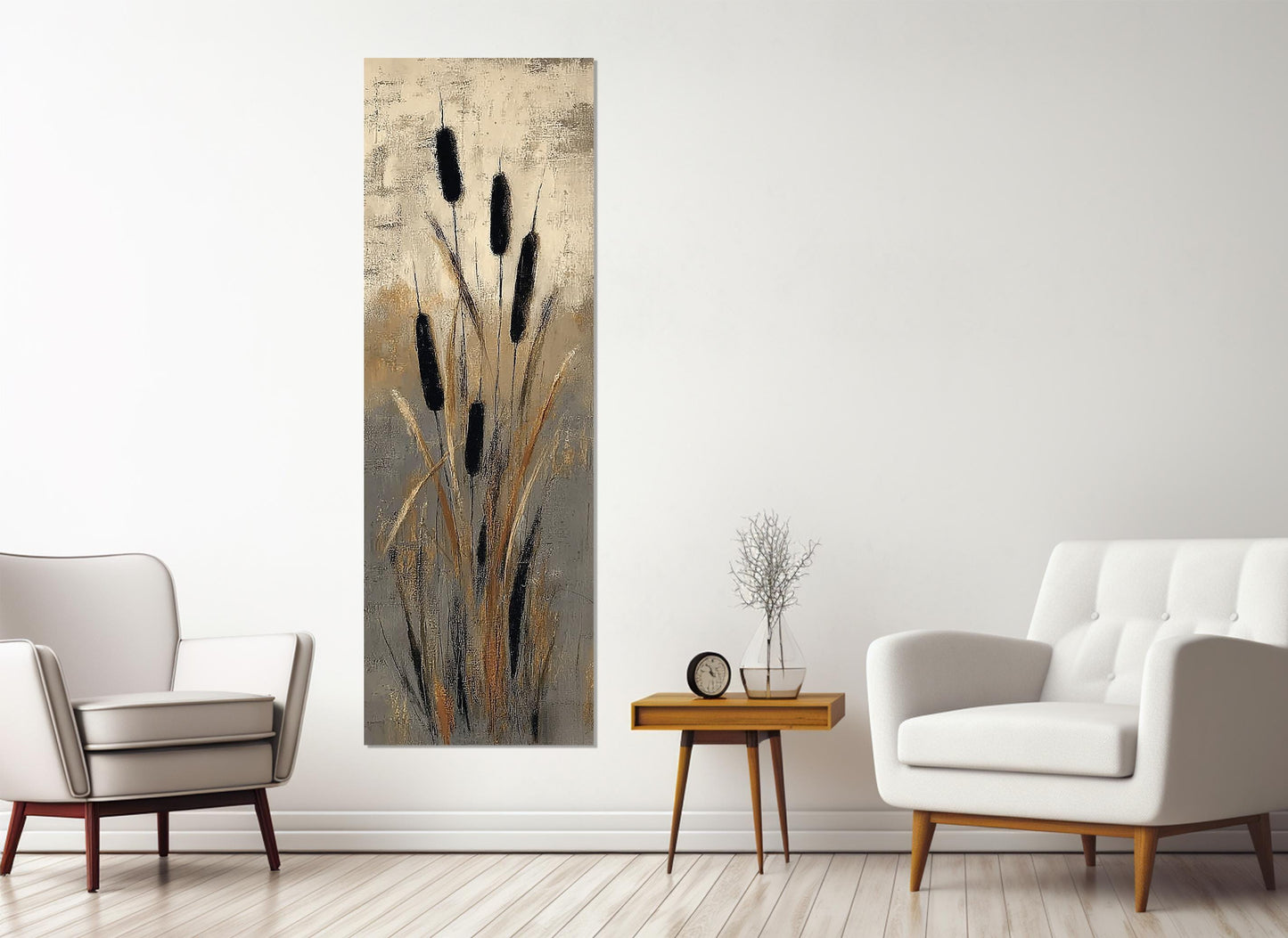 Cattails Abstract Art Canvas Print,  Nature Print, Rustic Wall Decor, Framed and Ready to Hang