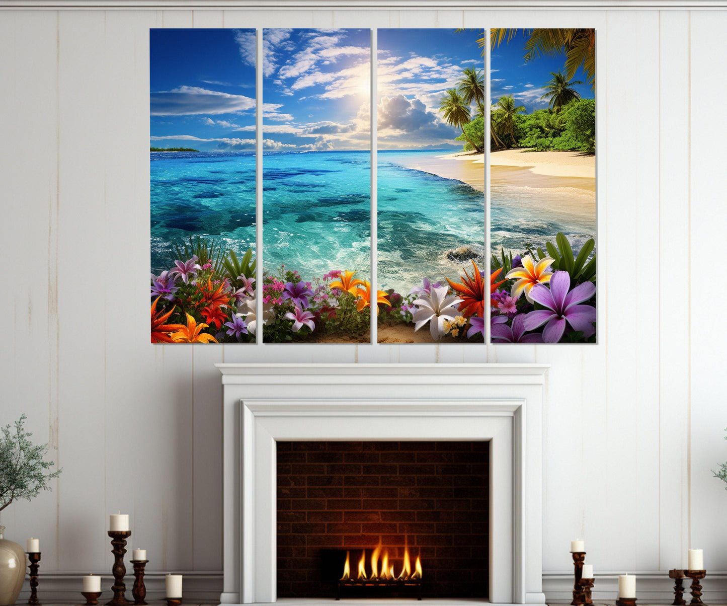 Beach Canvas Print - Tropical Island Painting | Framed Canvas Print Ready to Hang