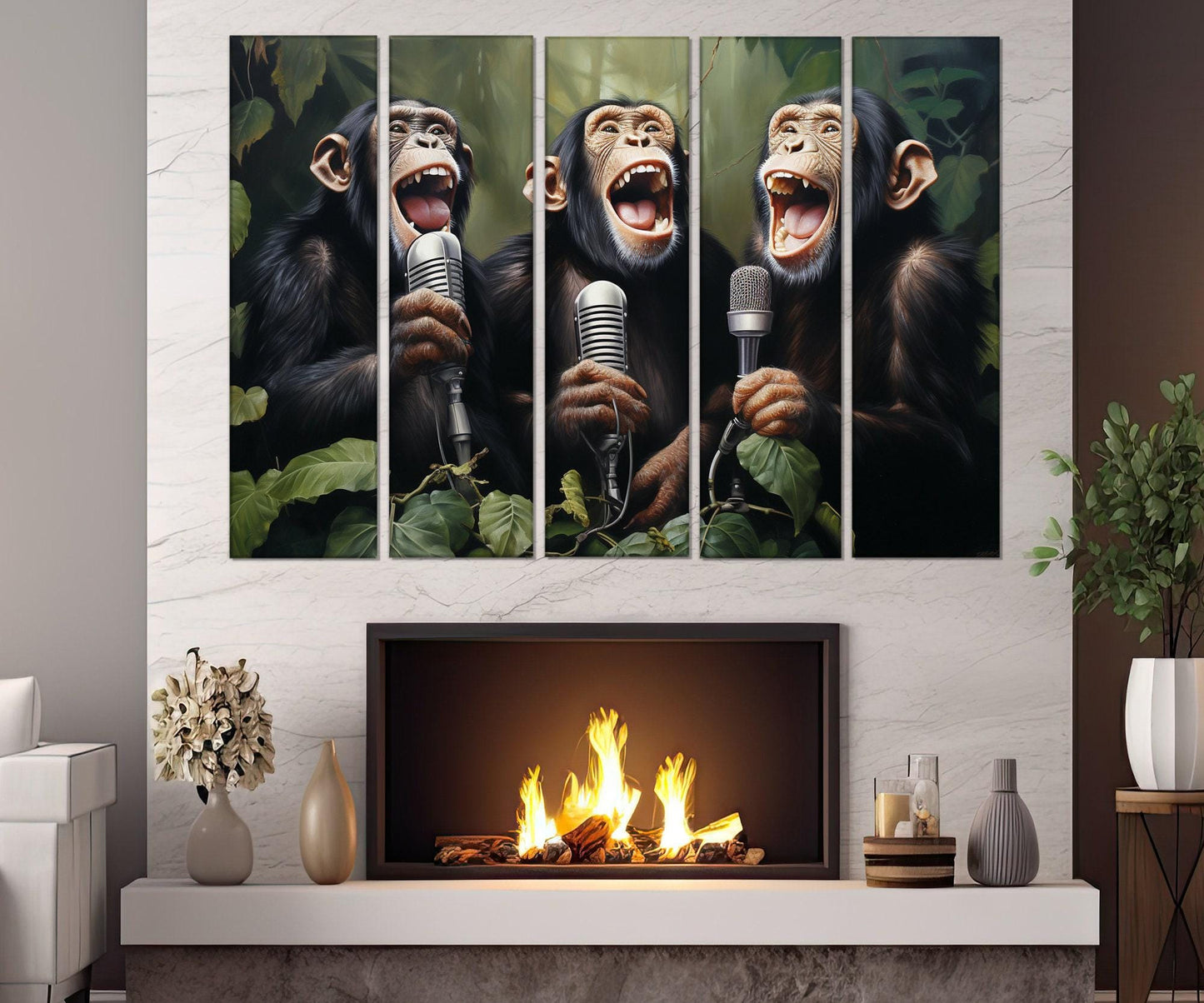 Singing Monkeys Canvas – Funny Music Art Framed Canvas Print Ready to Hang