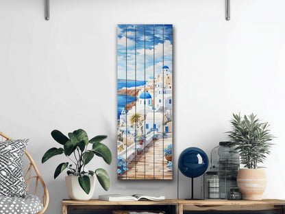 Santorini Wood Art – Abstract Greek Wall Decor Printed on Natural Wood Panel