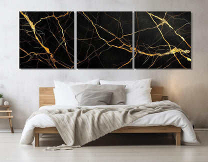 Black Gold Marble Canvas | Modern Wall Art - Framed Canvas Print Ready to Hang