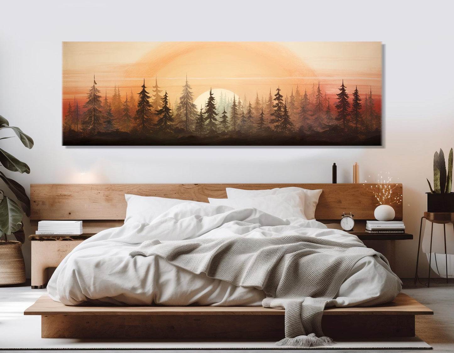 Sunset Pine Trees Canvas - Vintage Landscape Art | Framed & Ready to Hang