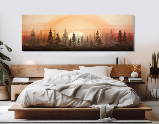 Sunset Pine Trees Canvas - Vintage Landscape Art | Framed & Ready to Hang