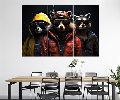 Raccoons Canvas Print – Cool Raccoons Poster in Leather Jacket Art | Ready to Hang