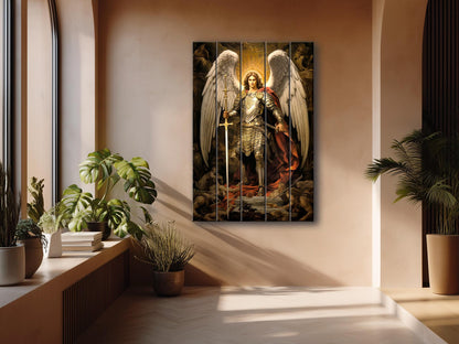 Saint Michael Wall Art – Natural Wood Print | Religious Wall Decor, Ready to Hang