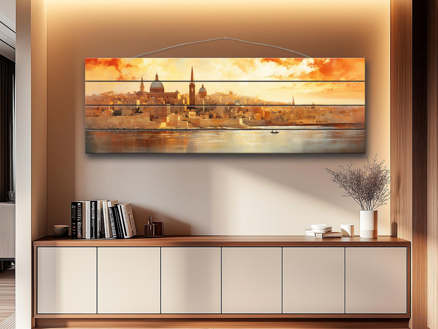 Rustic Valletta Wood Art – Valletta Skyline Wall Art | Natural Wood Wall Hanging