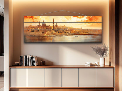 Rustic Valletta Wood Art – Valletta Skyline Wall Art | Natural Wood Wall Hanging